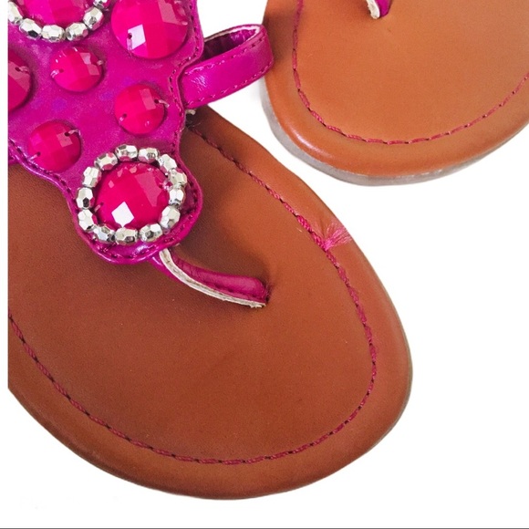 THE CHILDREN’S PLACE Toepost Sandals With Jewel Detail Hot Pink Girl Size 13 - Picture 10 of 12